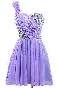 Colorful One Shoulder Sleeveless Mini Length Sequins Lace Up Prom Dresses with Lavender