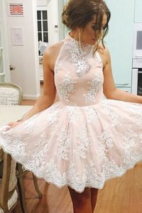 Extravagant Mini Length Champagne Prom Evening Gown Tulle Sleeveless Lace