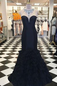 Eye-catching Mermaid Black Prom Evening Gown Prom and For with Beading Scoop Sleeveless Sweep Train Side Zipper