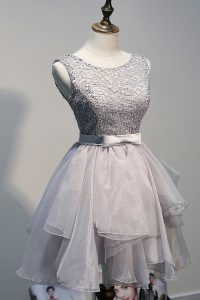 Hot Selling Scoop Lace Grey Sleeveless Beading Knee Length Homecoming Dress