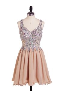 Knee Length Side Zipper Prom Party Dress Peach for Prom and Party with Beading