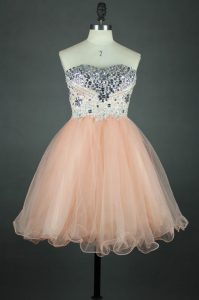 Peach Zipper Sweetheart Sashes ribbons Prom Dresses Tulle Sleeveless