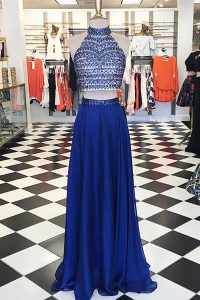 Gorgeous Sleeveless Chiffon Floor Length Zipper in Royal Blue with Beading