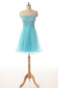 Beautiful Sweetheart Sleeveless Lace Up Prom Dresses Aqua Blue Tulle