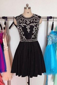Scoop Sleeveless Mini Length Beading Zipper Evening Dress with Black