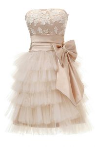 Satin and Tulle Strapless Sleeveless Zipper Appliques in Champagne