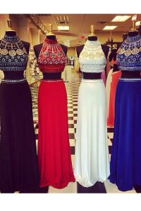 Halter Top Black Zipper Prom Party Dress Beading and Appliques Sleeveless Floor Length