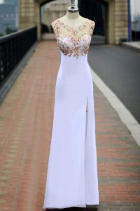 Eye-catching White Prom Dress Prom and Party and For with Beading Scoop Sleeveless Backless