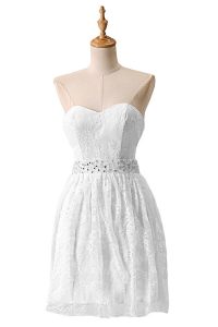 White Lace Zipper Evening Dress Sleeveless Knee Length Beading