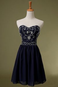 Navy Blue Sleeveless Knee Length Embroidery Zipper Prom Evening Gown
