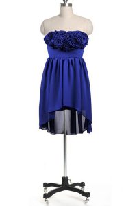 Chiffon Strapless Sleeveless Zipper Hand Made Flower Prom Dresses in Royal Blue