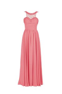 Free and Easy Watermelon Red A-line Chiffon Scoop Sleeveless Beading Floor Length Zipper Prom Evening Gown