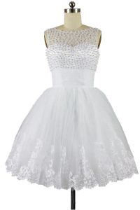 Beautiful Bateau Sleeveless Zipper Dress for Prom White Organza
