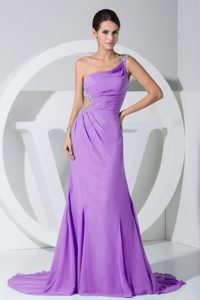 Discount One Shoulder Purple Prom Pageant Dress with Cutout