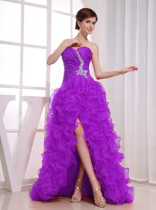 Popular Sweetheart High-low Purple Prom Dresses for Women with Ruffles