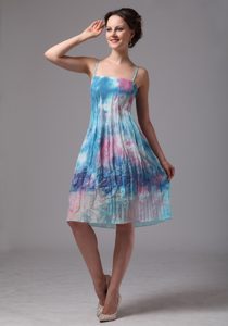 Brand New Colorful Printed Knee-length Prom Dress for Ladies with Straps