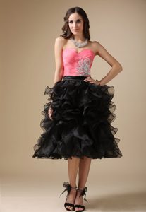 Inexpensive Red and Black Sweetheart Prom Dress for Women with Ruffles