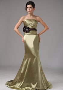 Elegant Olive Green Strapless Prom Dress for Ladies with Sash