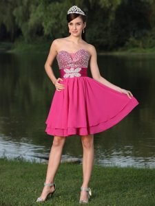 Custom Made Beaded Sweetheart Hot Pink Prom Cocktail Dress for Spring