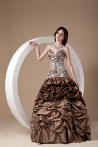 2014 Latest Leopard Brown Sweetheart Prom Holiday Dress with Pick-ups