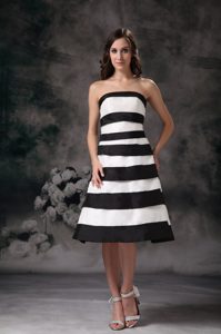 Unique Strapless Black and White Knee-length Prom Pageant Dress in Satin