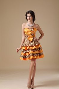 Discount Colorful Leopard Printed Short Prom Evening Dresses with Layers