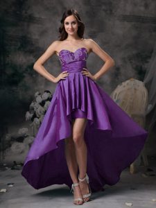 Hot Sale Purple High-low Sweetheart Prom Holiday Dresses with Appliques