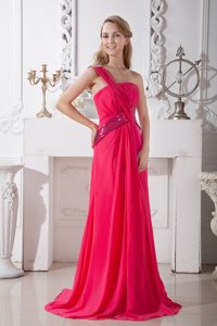 Discount One Shoulder Hot Pink Prom Dresswith Sequins