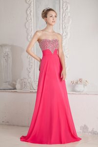 Hot Sale Sweetheart Coral Red Long Prom Dresses for Ladies with Beading