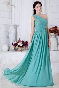 Hot Sale One Shoulder Turquoise Long Prom Party Dresses with Appliques