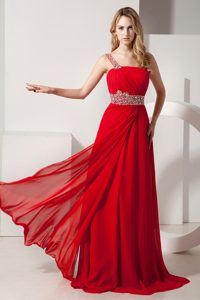 Low Price One Shoulder Red Prom Evening Dress with Beading