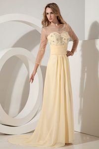 Exclusive Scoop Yellow Beaded Prom Dresswith Sleeves