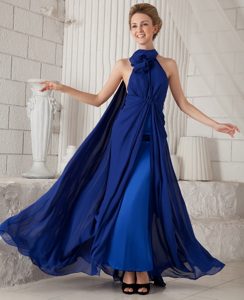 Popular Halter Royal Blue Watteau Train Chiffon Prom Dresses for Women