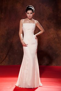 Elegant Mermaid Champagne Prom Dresswith Embroidery and Straps