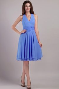 Discount Zipper-up Halter Blue Knee-length Prom Pageant Dress for Spring