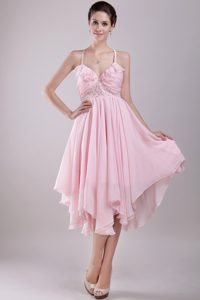 New Style Halter Pink Asymmetrical Prom Graduation Dress for Short Girls