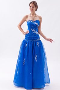 Hot Sale Blue Sweetheart Organza Full-length Prom Dresses with Appliques