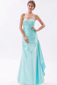 Inexpensive Sweetheart Light Blue Long Prom Formal Dress with Appliques