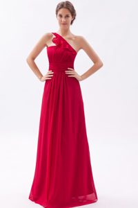 Popular Backless One Shoulder Red Chiffon Prom Dresses for Tall Women