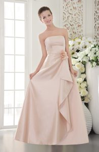 Discount Strapless Light Pink Satin Long Dress for Prom with Flower