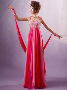 Hot Sale Colorful Beaded Chiffon Long Prom Graduation Dress with Straps