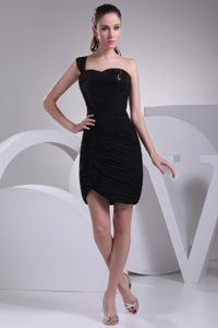 New Style Black One Shoulder Chiffon Prom Cocktail Dresses with Paillette