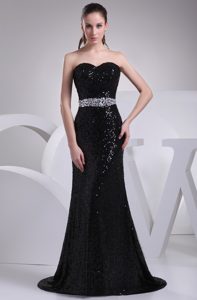 Brand New Sweetheart Black Prom Celebrity Dresses in Sequin