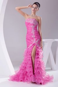 Brand New High Low Strapless Slit Prom Maxi Dress with Ruffled Layers