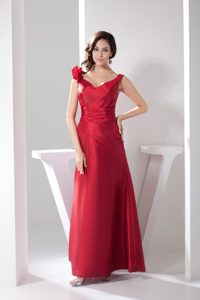 Sweet Ankle-length Sheath Prom Dresses for Women in Red with Flowers