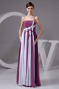 Princess Purple and White Long Chiffon Ruched Dresses for Prom