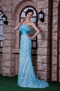 Exclusive Aqua Blue Sweetheart Prom Dress in Fabric With Rolling Flowers