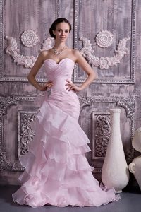 Baby Pink Sweetheart Modern Prom Graduation Dresses with Brush Train
