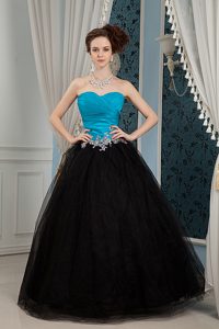 Exquisite Blue and Black Sweetheart Proms Dresses in Organza and Tulle