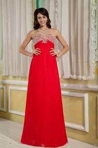 Romantic Red Empire Sweetheart Chiffon Prom Dress with Beads to Floor